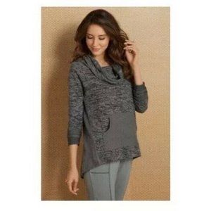 Soft Surroundings 2AW98 Cozy Lounge Space Dye Gray Cowl Neck Tunic Sz Medium